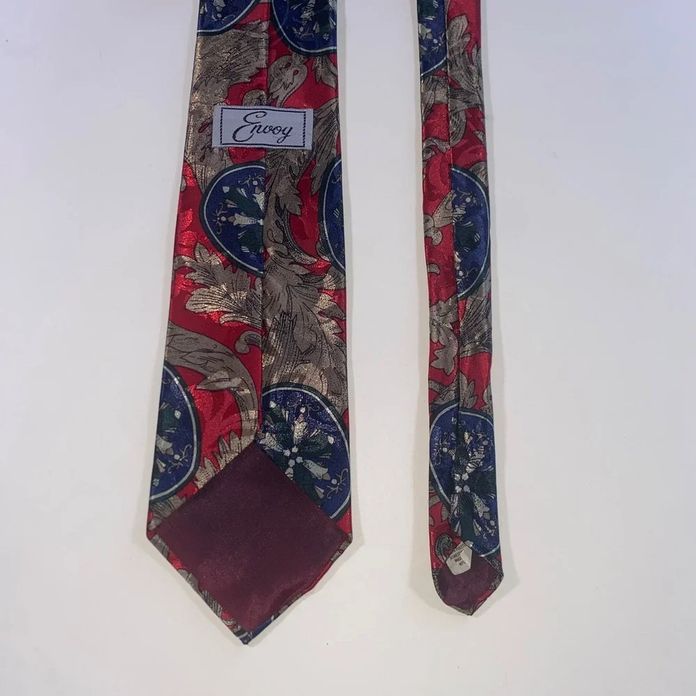 Envoy Mens Baroque Medallion Necktie Red Gold Navy‎ Blue Ornate Made in USA